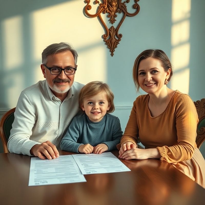 Česká rodina u stolu s dokumenty k nemovitostem